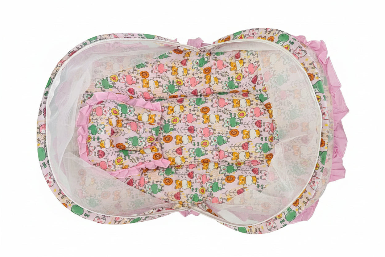 Mee Mee Cushioned Baby Mattress Set & Travel Bed with Mosquito Net & Pillow