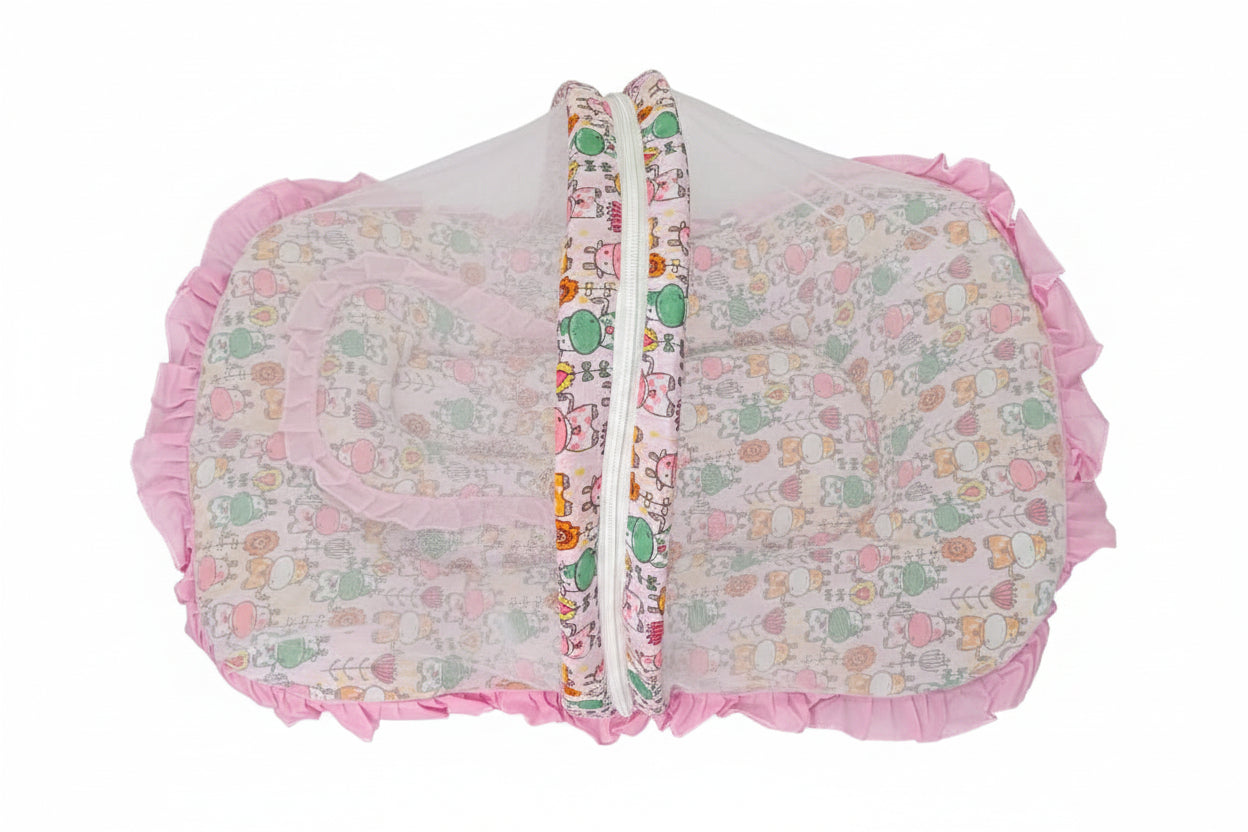 Mee Mee Cushioned Baby Mattress Set & Travel Bed with Mosquito Net & Pillow