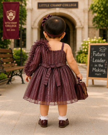 Shimmer One-Shoulder Ruffle Party Dress for Girls