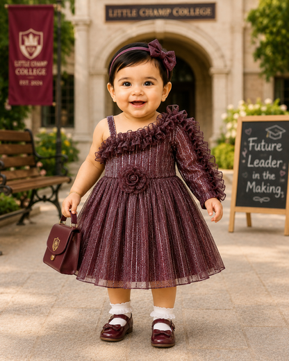Shimmer One-Shoulder Ruffle Party Dress for Girls