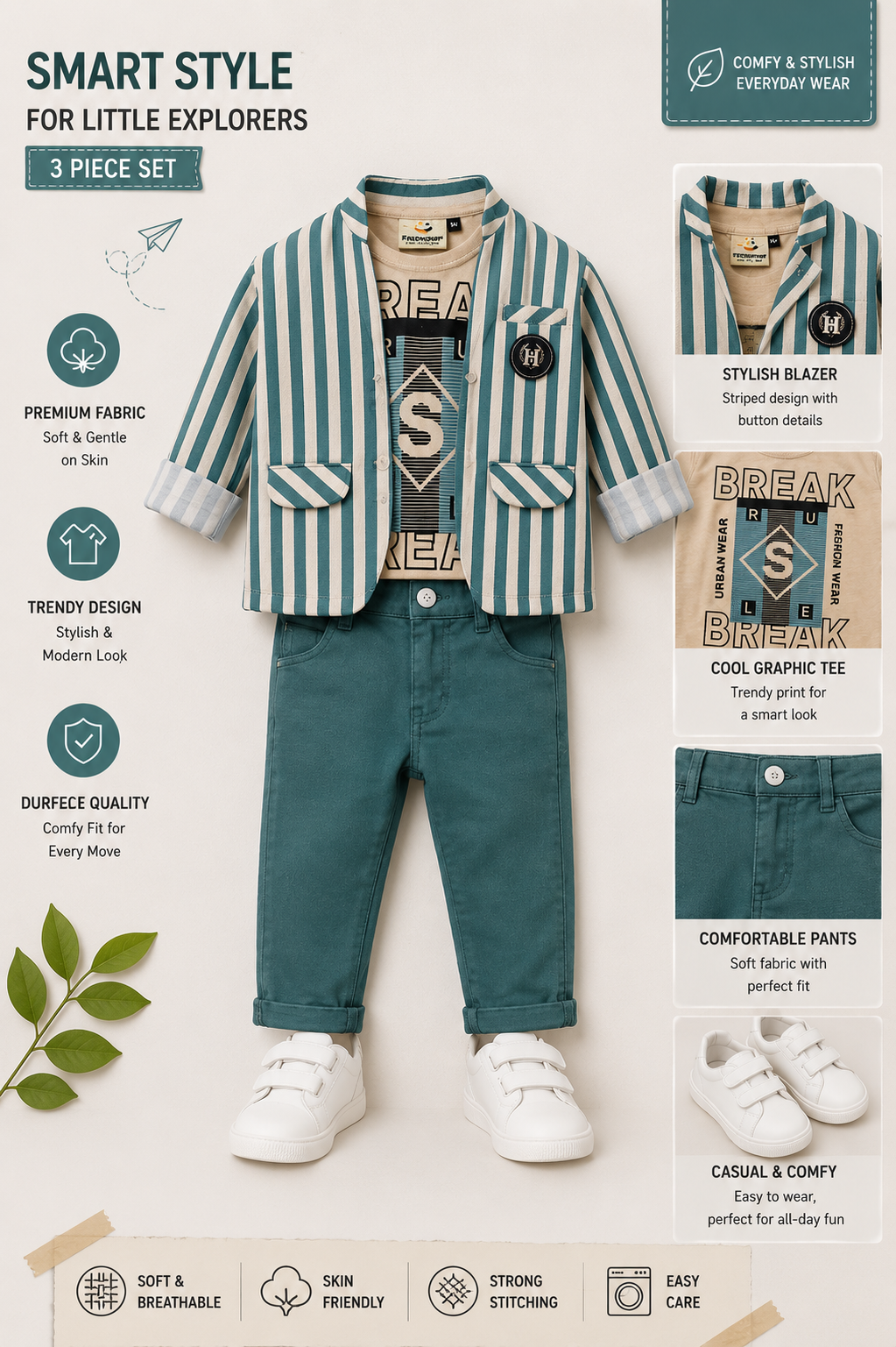 Boys Premium Striped Blazer Outfit Set