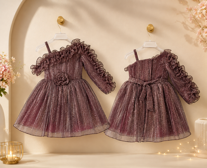 Shimmer One-Shoulder Ruffle Party Dress for Girls