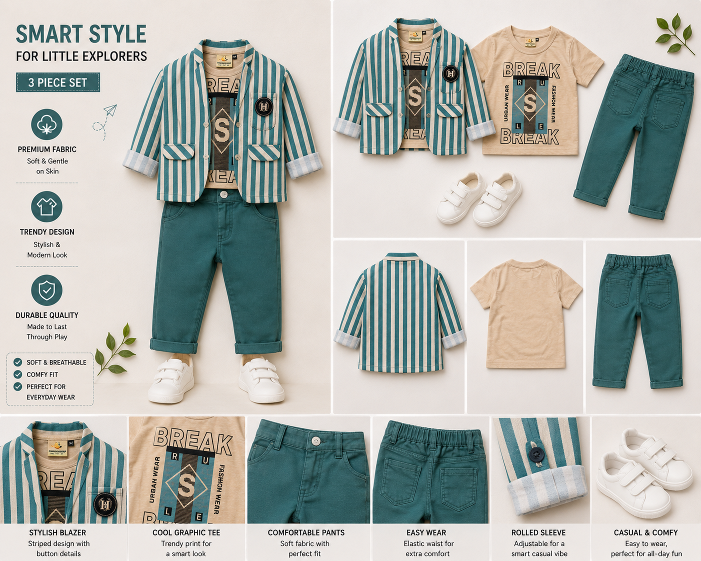 Boys Premium Striped Blazer Outfit Set