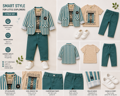 Boys Premium Striped Blazer Outfit Set