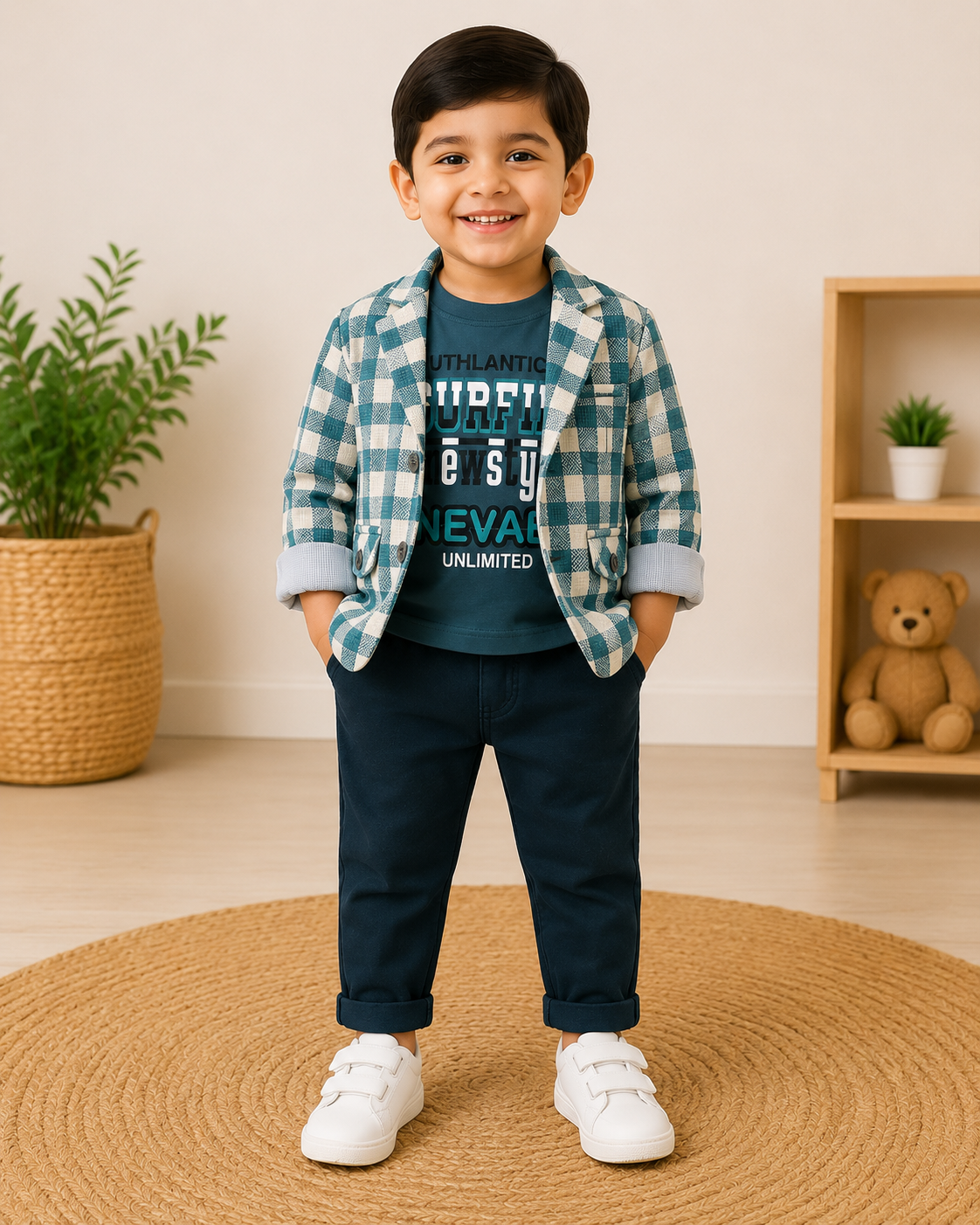 Boys Premium Checked Blazer Outfit Set