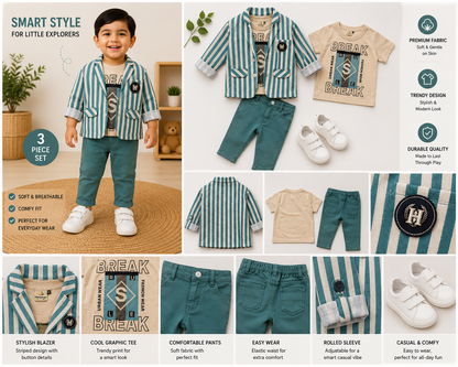 Boys Premium Striped Blazer Outfit Set