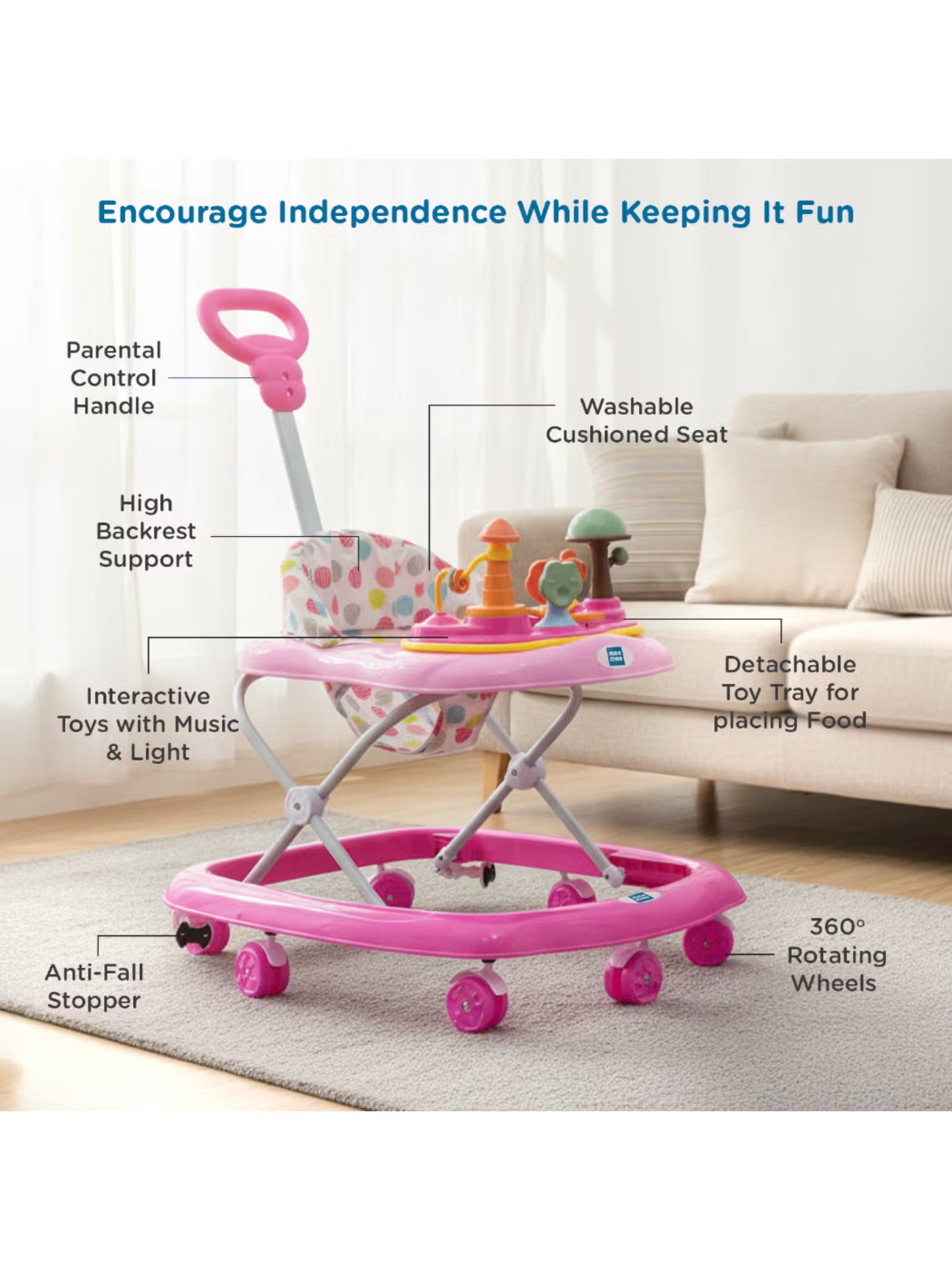 Baby Activity Walker with Musical Toy Tray & Safety Stopper (12-18 Months)