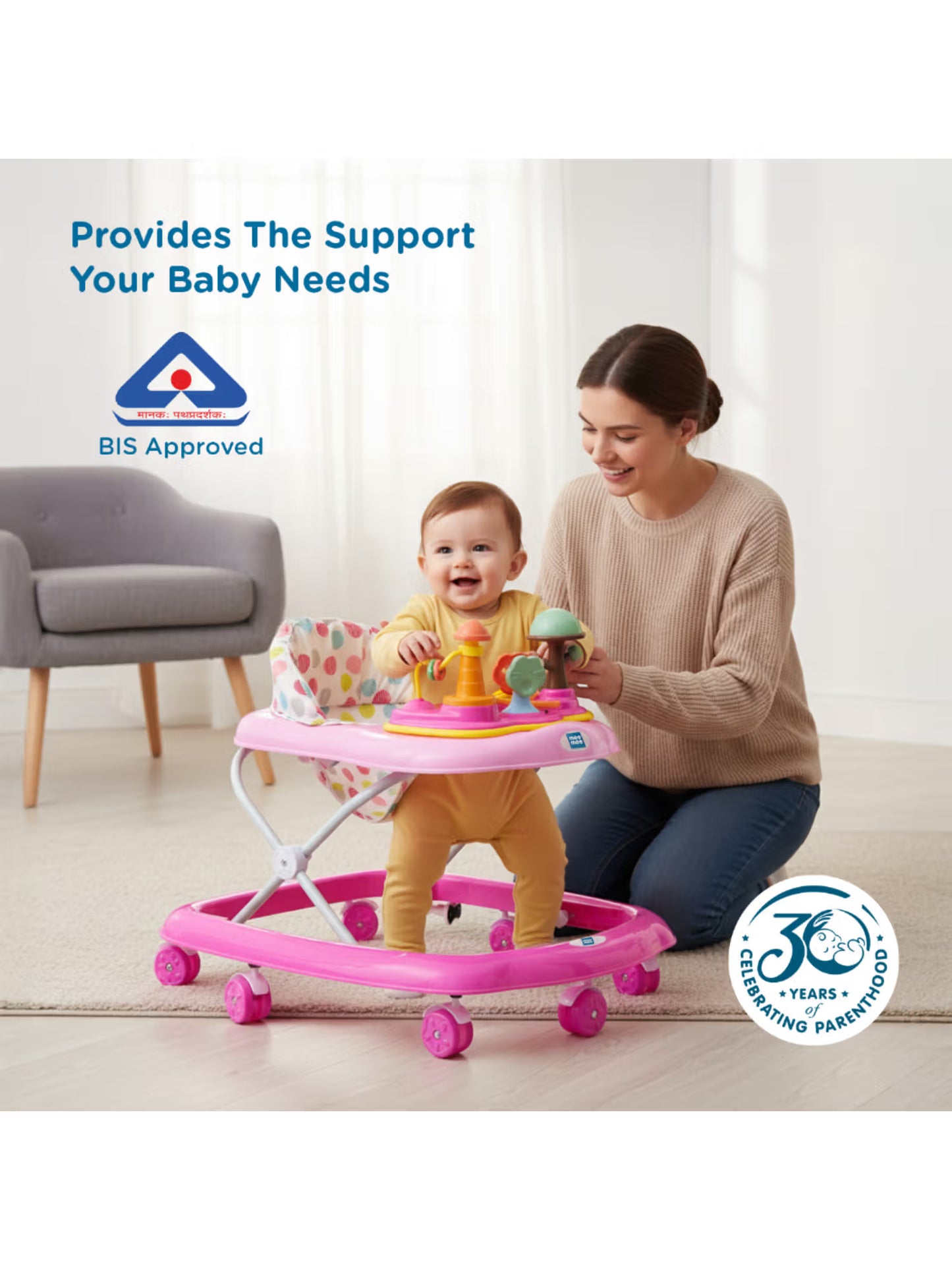 Baby Activity Walker with Musical Toy Tray & Safety Stopper (12-18 Months)