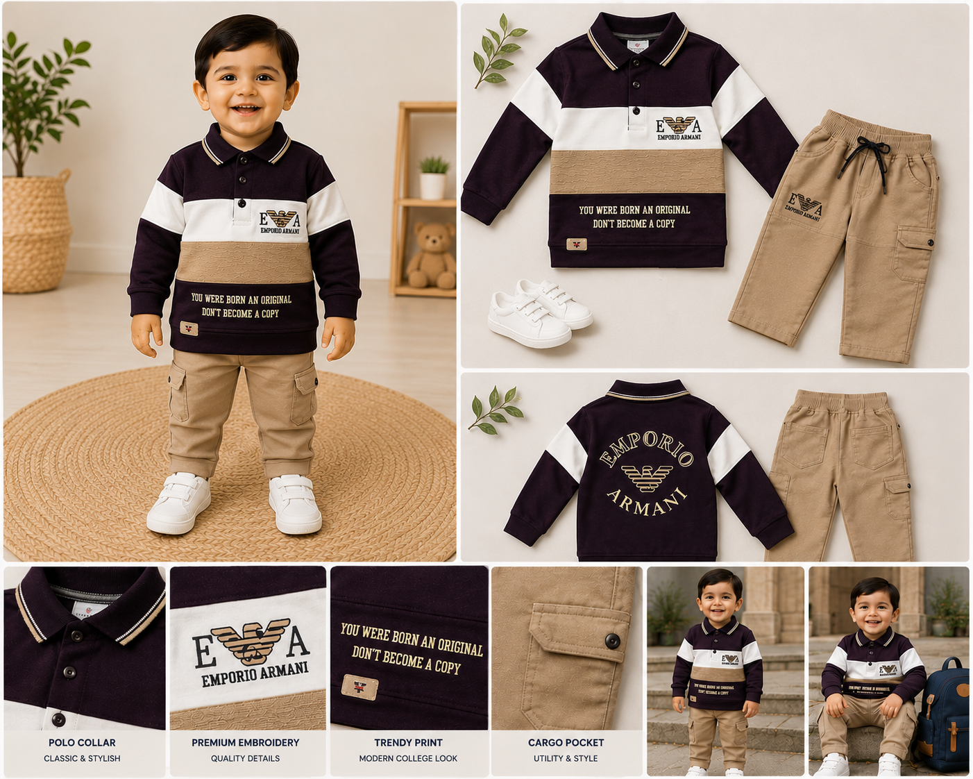 Boys Premium Polo T-Shirt & Cargo Pants Set