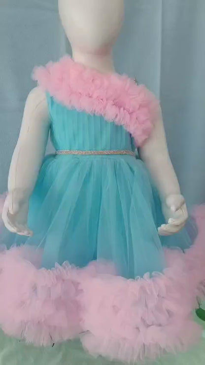 Aqua Blue and soft pink colored frock for 6 month to 5 years
