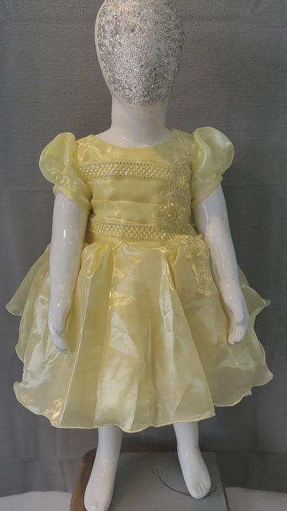 Light yellow satin and organza party| Party wear frock | 6 Months - 1 Yr - 2Yr - 3 Yr - 4 Yr