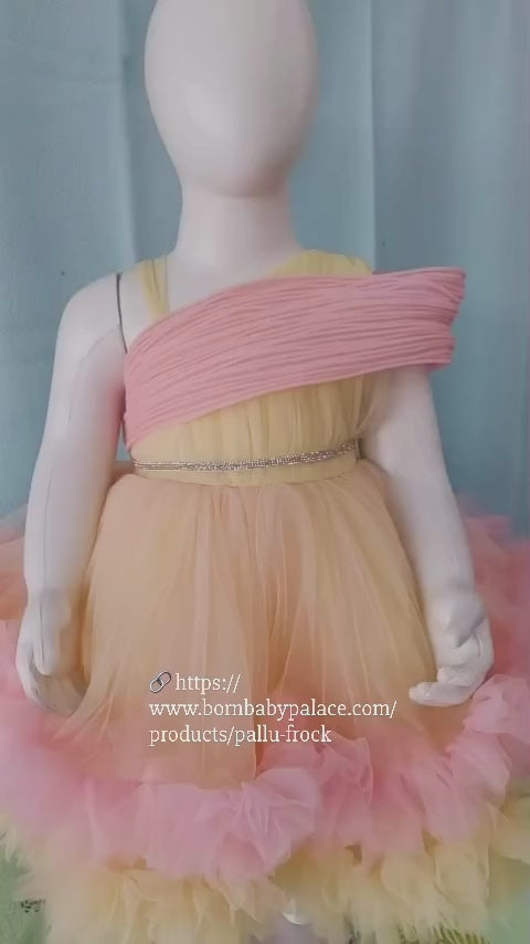 Yellow peach multi colored frock for 6 month to 5 years