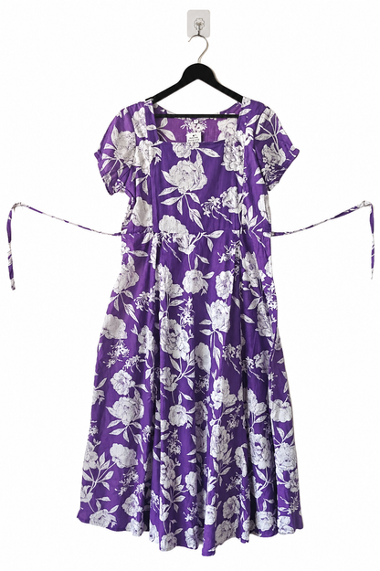 Women's Purple Floral Maternity & Feeding Dress | Nursing Dress with Adjustable Side Ties