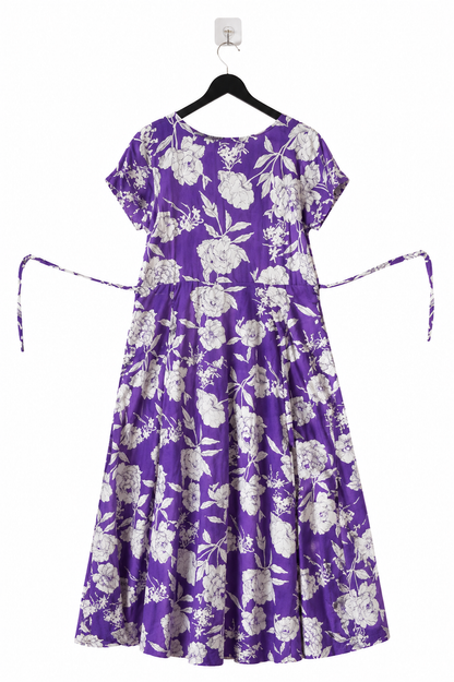 Women's Purple Floral Maternity & Feeding Dress | Nursing Dress with Adjustable Side Ties