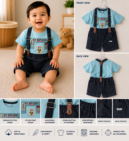 Baby Boys Hip Hop T-Shirt & Suspender Shorts Set