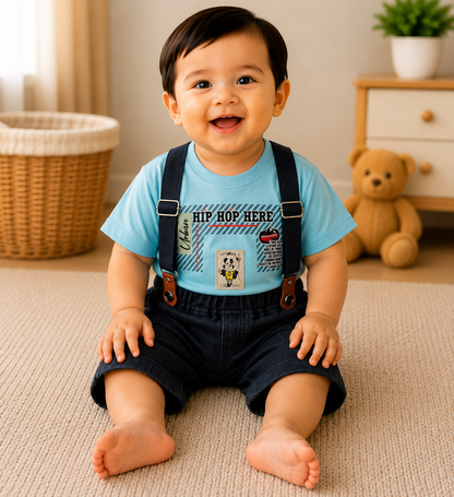 Baby Boys Hip Hop T-Shirt & Suspender Shorts Set