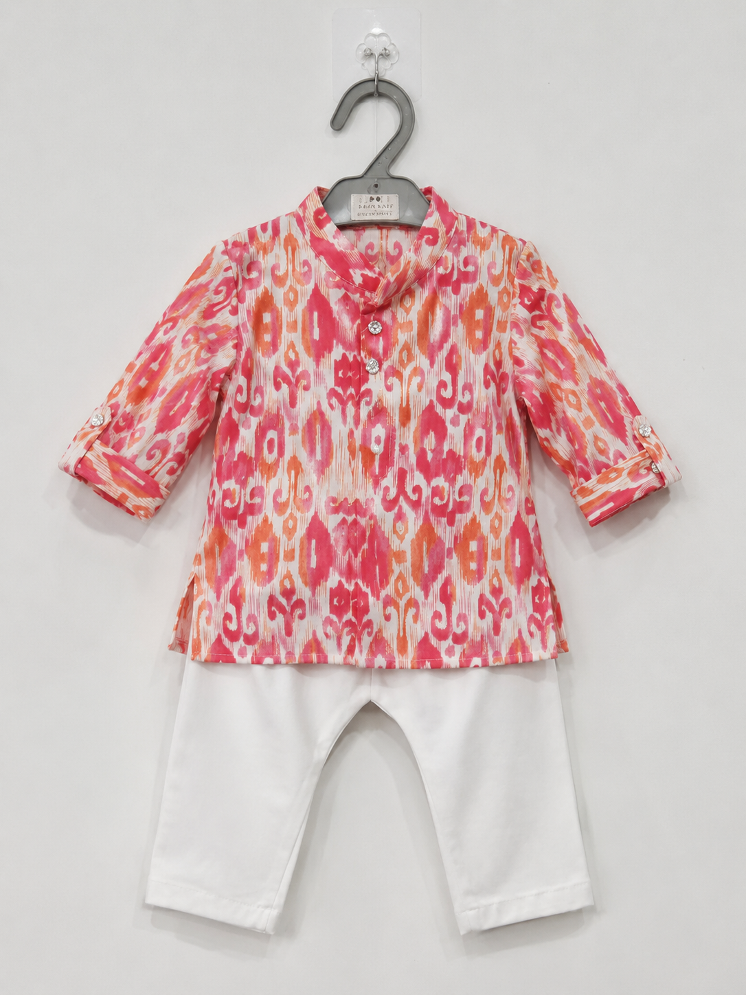Boys Pink & Orange Printed Kurta Pajama Set | Traditional Ethnic Wear | 1–2 Years