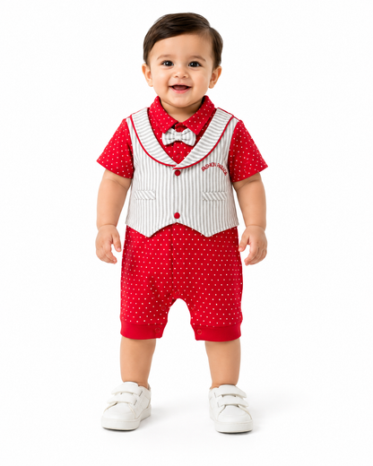 Baby Gentleman Cotton Romper with Bow Tie