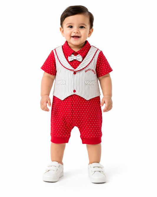 Baby Gentleman Cotton Romper with Bow Tie