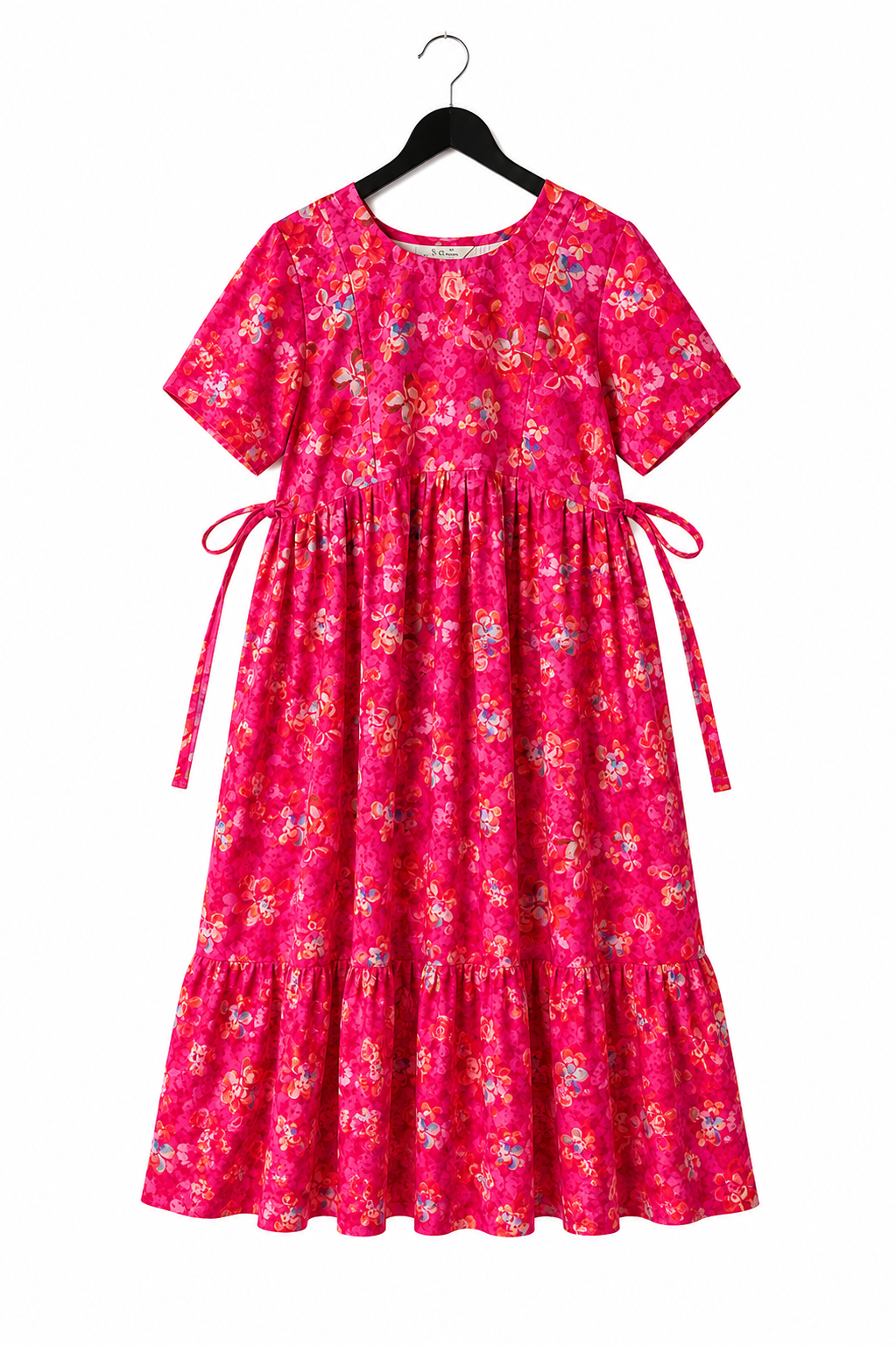 Women's Pink Floral Maternity & Feeding Dress | Nursing Dress with Side Waist Ties & Pockets | XL