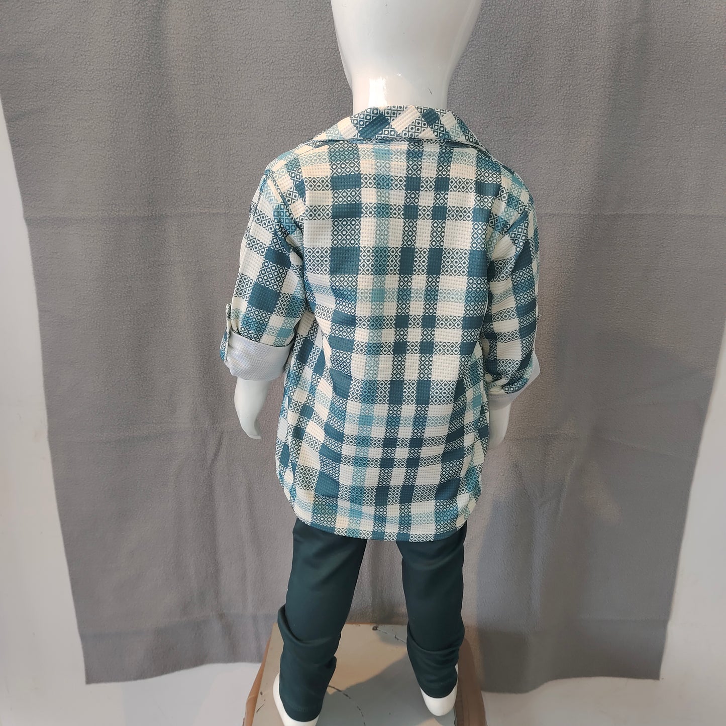 Smart Boys Checkered Blazer Set – Green & White Jacket with Printed Tee & Matching Pants | Stylish Party Outfit | 6 M-1Yr-2Yr