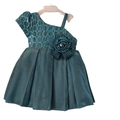 Teal One-Shoulder Sequin Party Dress for Girls