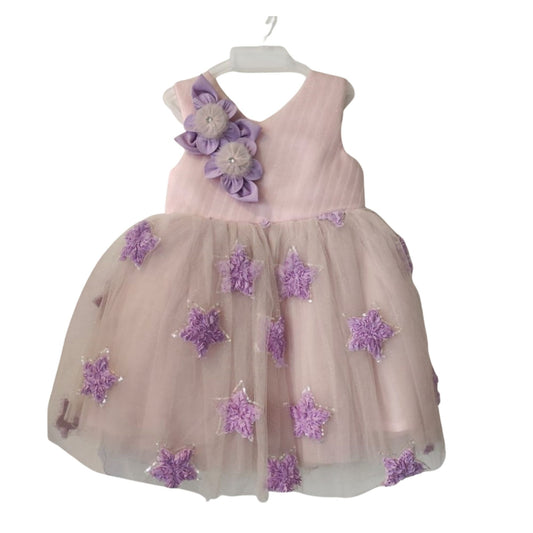 Blush Pink & Lavender Party Wear Frock for Baby Girls with Star Appliqués
