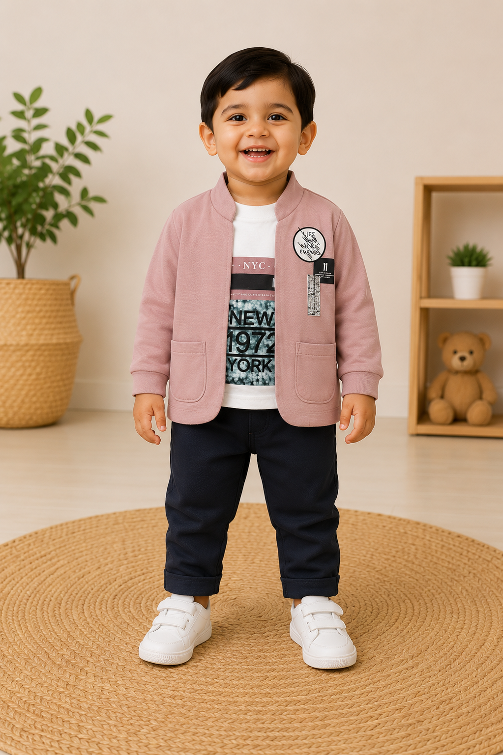 Boys 3-Piece Blazer Style Outfit Set – Pink & Navy Blue