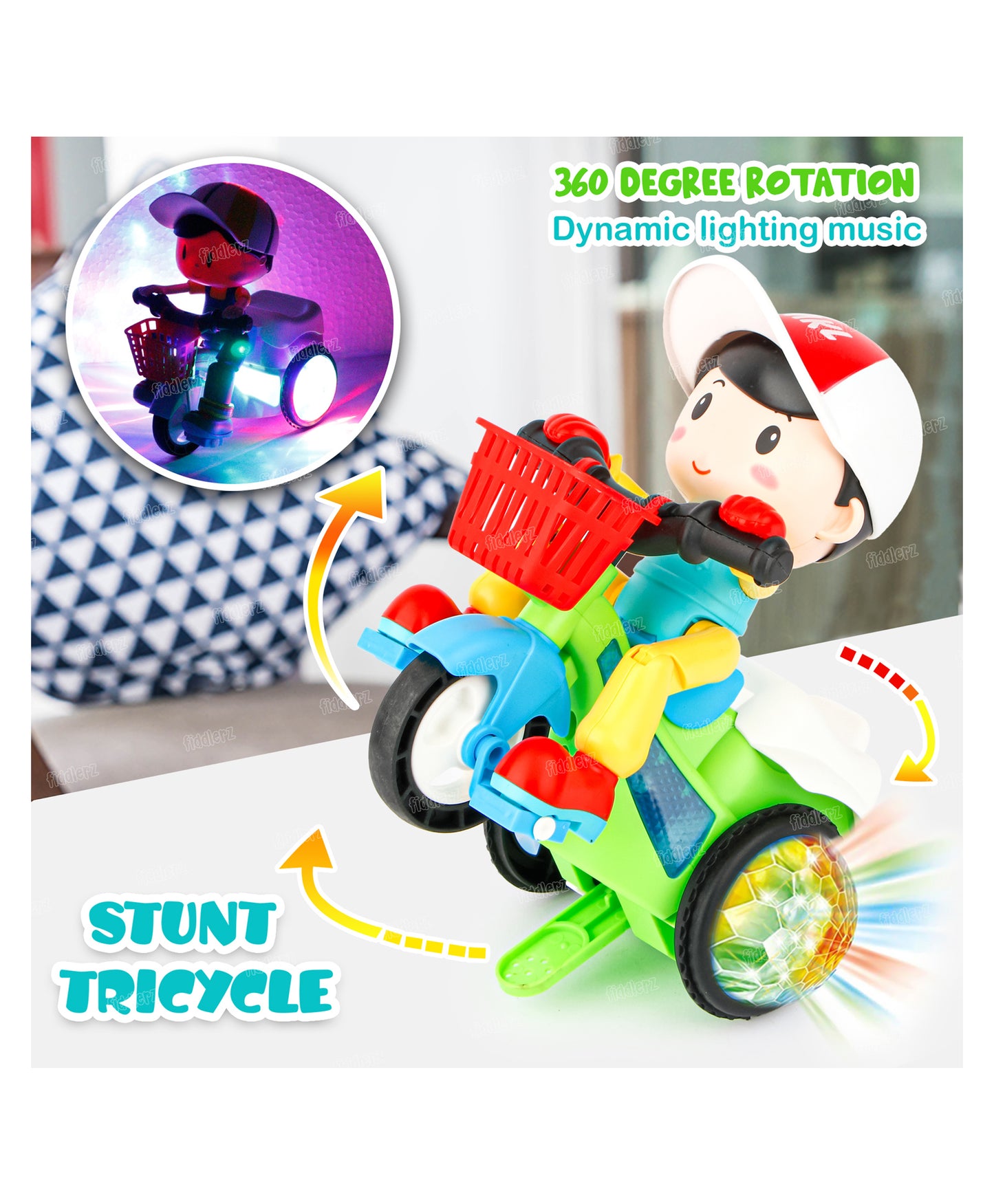 360° Stunt Musical Tricycle Toy with Lights