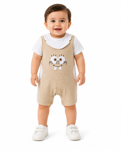 Baby Unisex Cotton Cartoon Romper – Beige