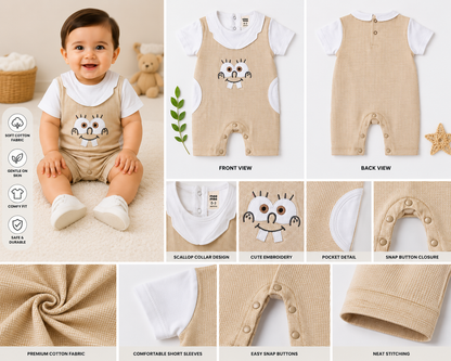 Baby Unisex Cotton Cartoon Romper – Beige