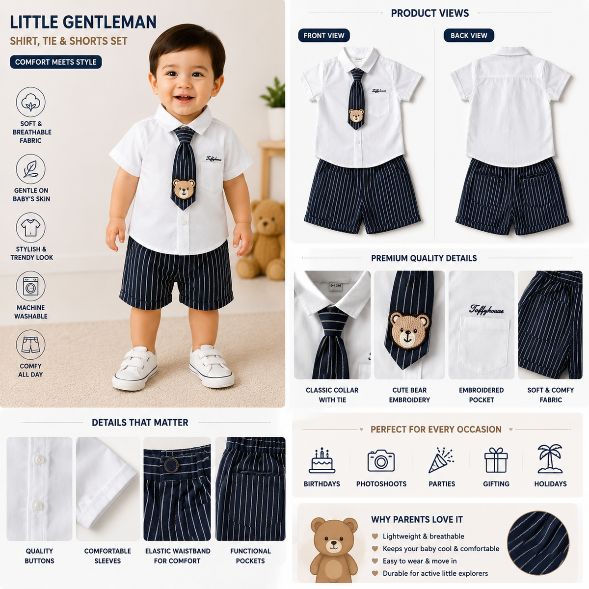 Baby Boys Formal Shirt, Tie & Shorts Clothing Set