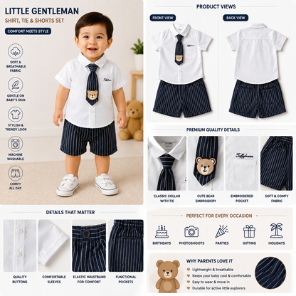 Baby Boys Formal Shirt, Tie & Shorts Clothing Set