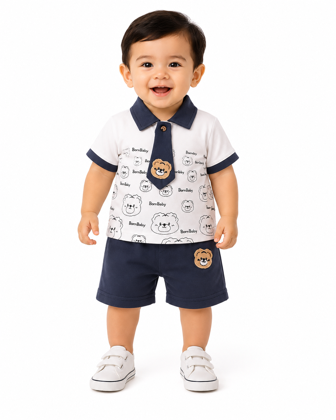 Baby Boys Bear Print Polo T-Shirt & Shorts Set