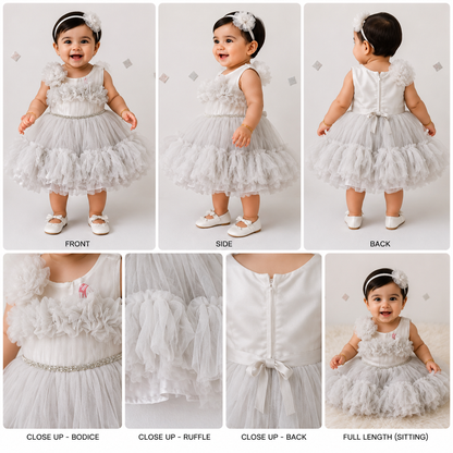 Girls White Floral Ruffle Party Dress for Baby Girls